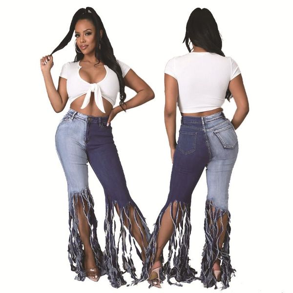 women's jeans fashion bell bottom trousers tassel super stretch stitching slim plus size ripped beautiful clothes, Blue
women's jeans fashion bell bottom trousers tassel super stretch stitching slim plus size ripped beautiful clothes, Blue
