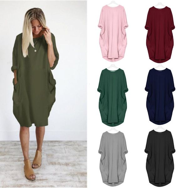 casual dresses foreign trade women's knee length solid round neck loose pocket long sleeve dress, Black;gray
casual dresses foreign trade women's knee length solid round neck loose pocket long sleeve dress, Black;gray