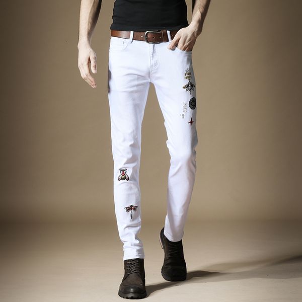 2021 moda bordado branco calas de brim masculino vero casual fino ajuste lpis osg7, White;black
2021 moda bordado branco calas de brim masculino vero casual fino ajuste lpis osg7, White;black