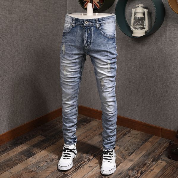 2021 new korean style fashion men jeans light blue elastic slim fit ripped casual trousers streetwear designer hip hop denim pencil pants zo
2021 new korean style fashion men jeans light blue elastic slim fit ripped casual trousers streetwear designer hip hop denim pencil pants zo
