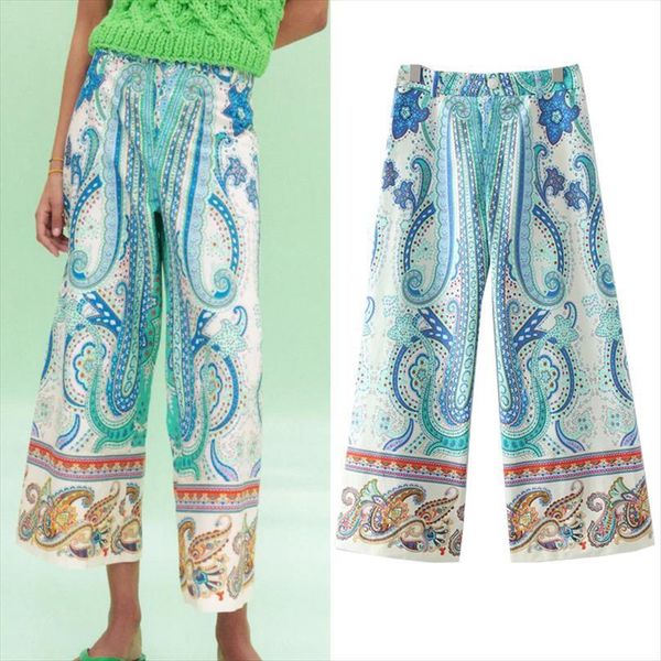 za vintage blue printed womens capri wide leg high waist trousers for female button summer home plus size casual loose, Black;white
za vintage blue printed womens capri wide leg high waist trousers for female button summer home plus size casual loose, Black;white