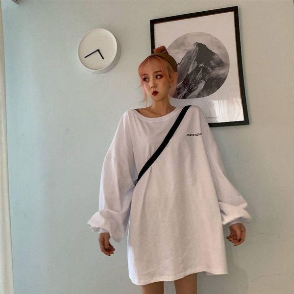women's t-shirt harajuku long-sleeved lantern sleeve pure color autumn loose wild mid-length o-neck full, White
women's t-shirt harajuku long-sleeved lantern sleeve pure color autumn loose wild mid-length o-neck full, White