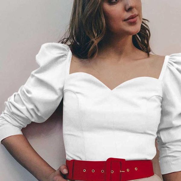 women square collar solid puff sleeve shirt long leeve office work slim new fashion 2021 female blouse clothing black, White
women square collar solid puff sleeve shirt long leeve office work slim new fashion 2021 female blouse clothing black, White