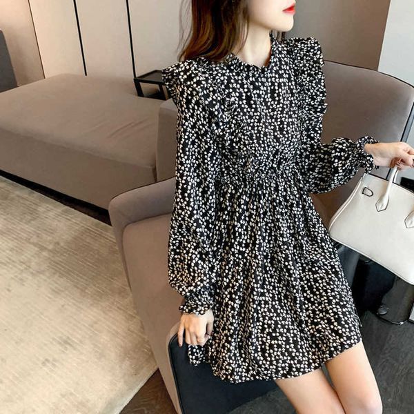 high waist long sleeve floral dr's spring and autumn 2021 dign feeling ruffle temperament large a-shaped skirt, Black;gray
high waist long sleeve floral dr's spring and autumn 2021 dign feeling ruffle temperament large a-shaped skirt, Black;gray