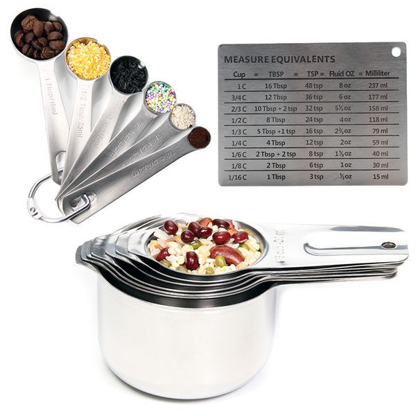 measuring cups and spoons set of 14, stainless steel 7 measuring cups and 6 measuring spoons with measurement conversion chart
measuring cups and spoons set of 14, stainless steel 7 measuring cups and 6 measuring spoons with measurement conversion chart