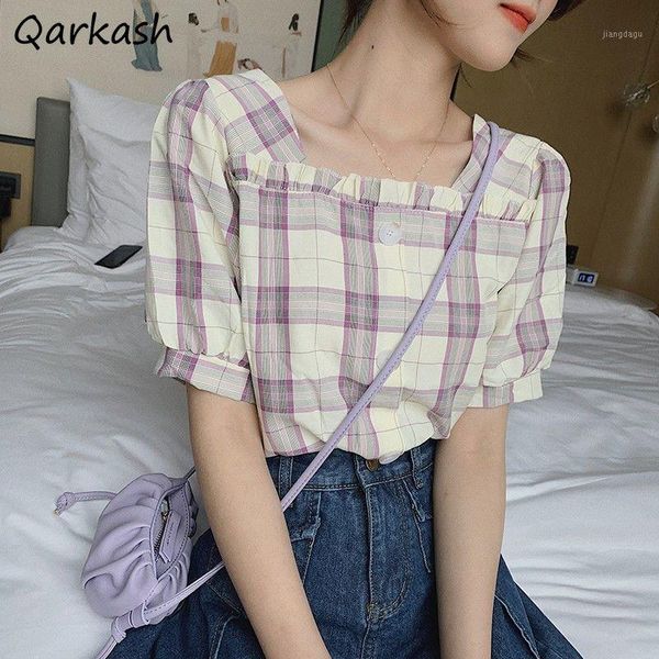 women's blouses & shirts women lovely style summer slim basic blusas ulzzang casual preppy puff sleeve plaid feminine crops college clo, White
women's blouses & shirts women lovely style summer slim basic blusas ulzzang casual preppy puff sleeve plaid feminine crops college clo, White