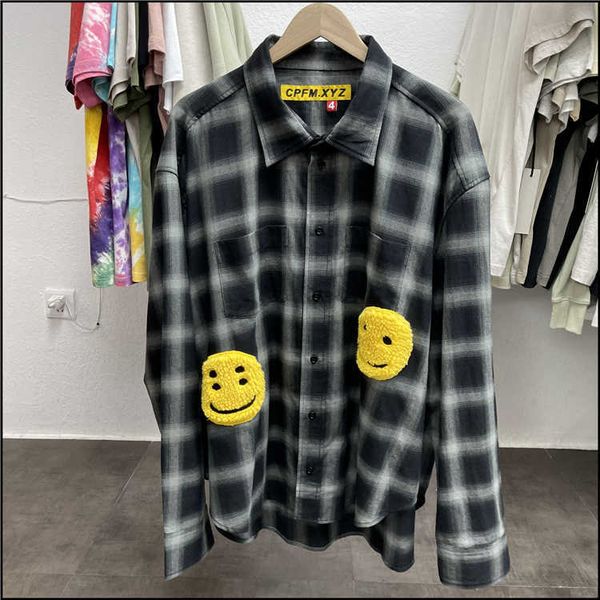 correct cpfm smile face plaid shirt loose plaid shirt for men and womenhwyq, White;black
correct cpfm smile face plaid shirt loose plaid shirt for men and womenhwyq, White;black