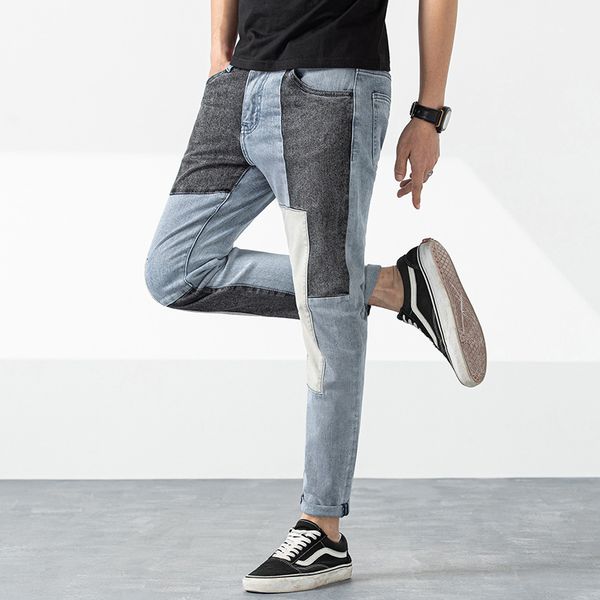 jeans fashion patch men's summer thin slim pants korean loose stitching beggars fashion, Blue
jeans fashion patch men's summer thin slim pants korean loose stitching beggars fashion, Blue