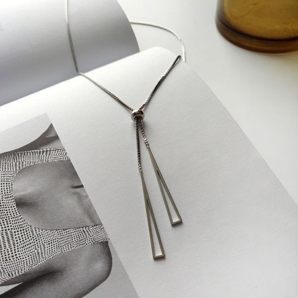 chains in 2021 bohemia punk trendy design sense of clavicle chain triangular geometry tassel creative metal pendant necklace, Silver
chains in 2021 bohemia punk trendy design sense of clavicle chain triangular geometry tassel creative metal pendant necklace, Silver