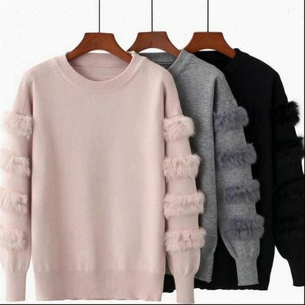 2021 autumn and winter new womens fashion rabbit fur decorative sleeve sweater solid color pullover sweater, White;black
2021 autumn and winter new womens fashion rabbit fur decorative sleeve sweater solid color pullover sweater, White;black