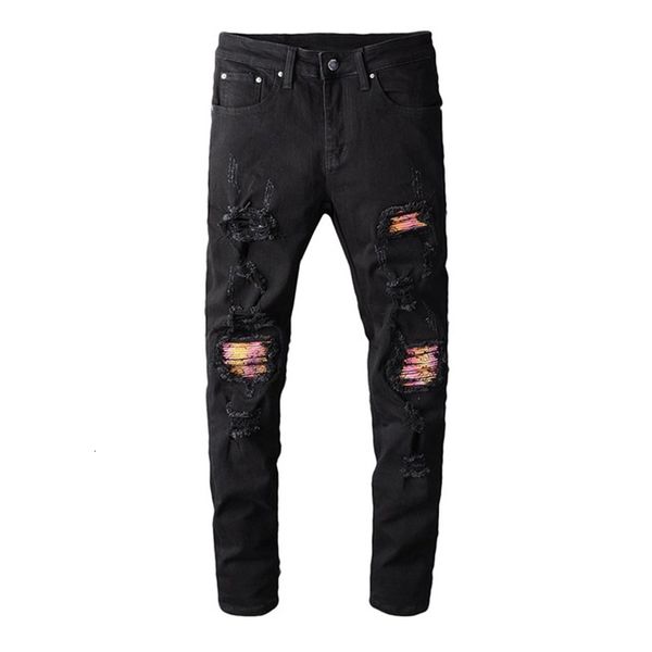 new men's male fashion pink bandanna patchwork biker jeans black denim holes ripped skinny pants trousers qsvp, Blue
new men's male fashion pink bandanna patchwork biker jeans black denim holes ripped skinny pants trousers qsvp, Blue