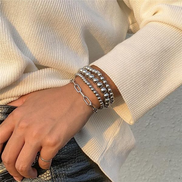 link, chain punk metal round bead bracelet & bangles set for women fashion geometric vintage charm hip hop jewelry pulseras mujer, Black 
link, chain punk metal round bead bracelet & bangles set for women fashion geometric vintage charm hip hop jewelry pulseras mujer, Black