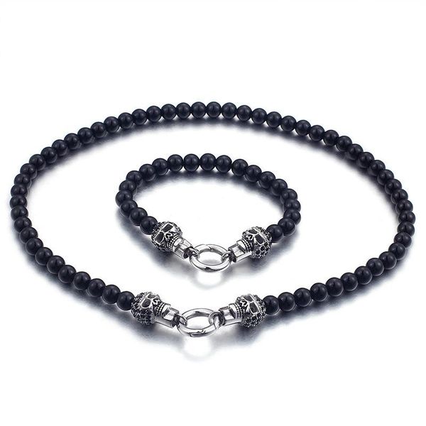 earrings & necklace fashion male black beads sets stainless steel punk skull clasp beaded chocker bracelet jewelry for cool men, Silver
earrings & necklace fashion male black beads sets stainless steel punk skull clasp beaded chocker bracelet jewelry for cool men, Silver