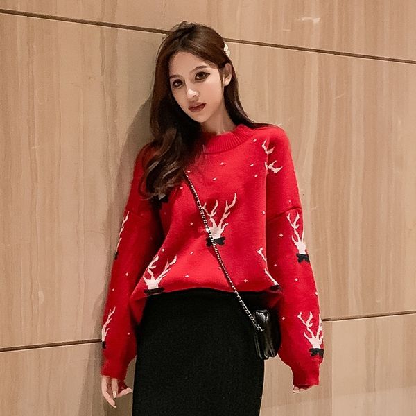 women's christmas jersey winter loose cotton knitted sweater plus size female sweater tp97, White;black
women's christmas jersey winter loose cotton knitted sweater plus size female sweater tp97, White;black