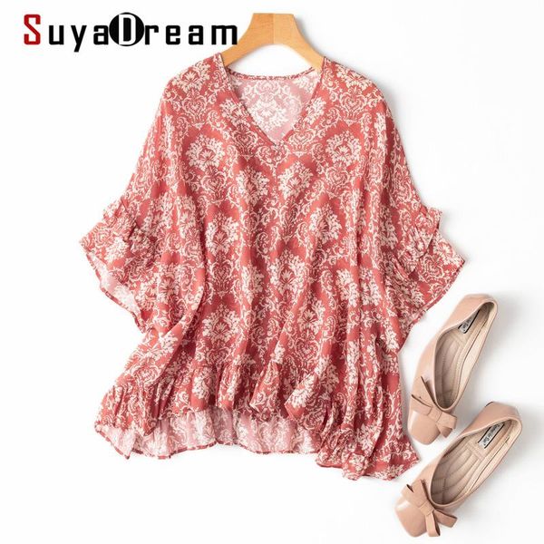 women's blouses & shirts suyadream woman summer 100%silk crepe bat sleeves v neck floral blouse 2021 top, White
women's blouses & shirts suyadream woman summer 100%silk crepe bat sleeves v neck floral blouse 2021 top, White