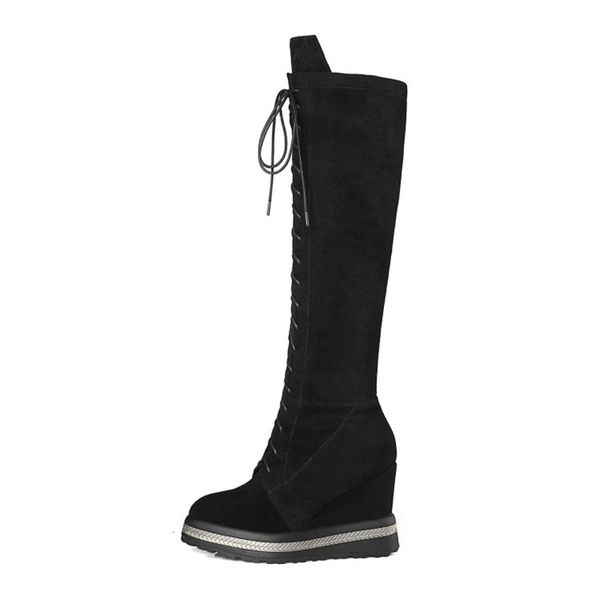 european and style cow suede front material bow-up round head wedge chain sole women's boots 26fa, Black
european and style cow suede front material bow-up round head wedge chain sole women's boots 26fa, Black