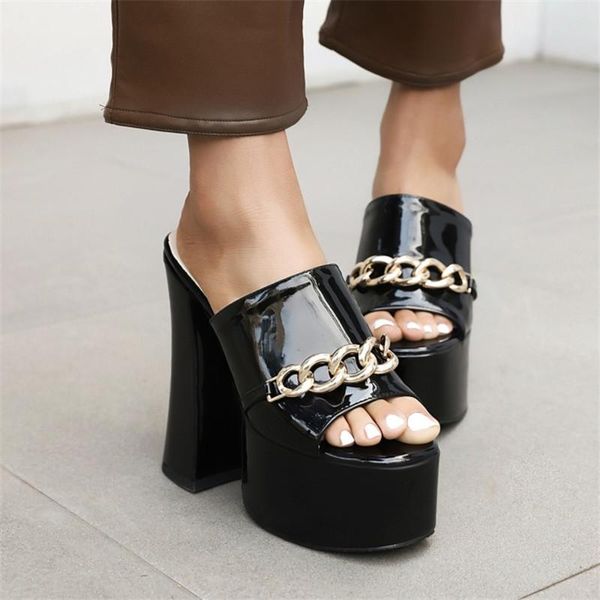 pxelena street punk style metal chain gothic slides women block chunky high heels platform modern slippers nightclub shoes 35-46, Black
pxelena street punk style metal chain gothic slides women block chunky high heels platform modern slippers nightclub shoes 35-46, Black
