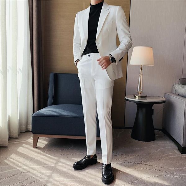 men's suits & blazers fashion two buttons back double splits suit men clothing simple solid slim fit business formal wear weddi, White;black
men's suits & blazers fashion two buttons back double splits suit men clothing simple solid slim fit business formal wear weddi, White;black