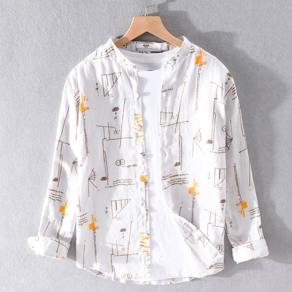 2021 new printed pure linen retro stand collar brand long sleeve loose beach shirts for men trend casual shirt mens chemise guz3, White
2021 new printed pure linen retro stand collar brand long sleeve loose beach shirts for men trend casual shirt mens chemise guz3, White