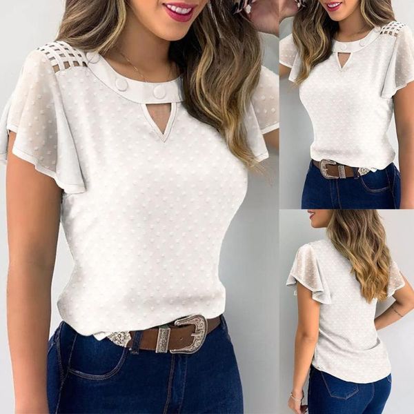 women's t-shirt women hollow out ruffled sleeve marguerite floral embroidered shirt top, White
women's t-shirt women hollow out ruffled sleeve marguerite floral embroidered shirt top, White