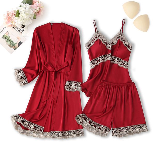 2021 new 3 pcs women's silk satin sleepwear lace pajamas set summer sling shorts night for woman loungewear p2v5, Black;red
2021 new 3 pcs women's silk satin sleepwear lace pajamas set summer sling shorts night for woman loungewear p2v5, Black;red