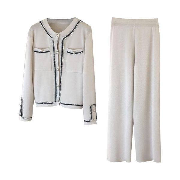 women's two piece pants korean style knitted suit set women jacket+wide leg matching outfits autumn winter elegant warm for, White
women's two piece pants korean style knitted suit set women jacket+wide leg matching outfits autumn winter elegant warm for, White