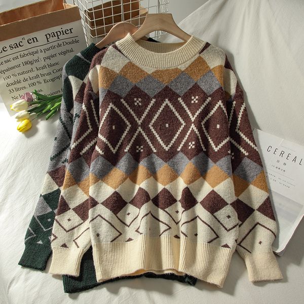 2021 new women vintage argyle sweater autumn winter long sleeved oversize korean pullover woman harajuku knitted sweaters i8yp, White;black
2021 new women vintage argyle sweater autumn winter long sleeved oversize korean pullover woman harajuku knitted sweaters i8yp, White;black