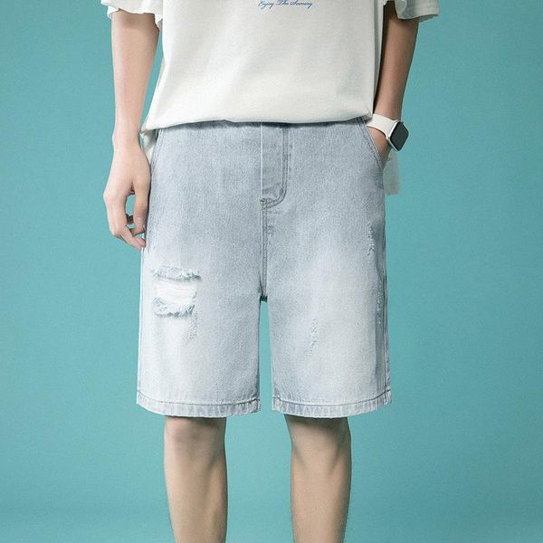 men's shorts clothing summer ripped denim trendy fashion casual loose straight elastic waist five-point pants, White;black
men's shorts clothing summer ripped denim trendy fashion casual loose straight elastic waist five-point pants, White;black