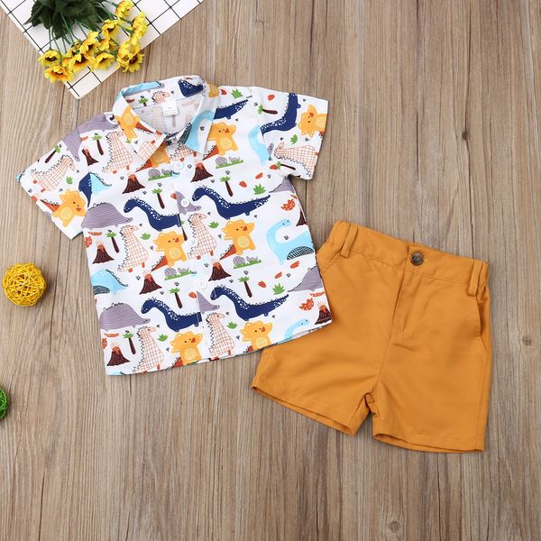 summer toddler baby boy clothes cute dinosaur print shirt short pants 2pcs outfits sunsuit summer clothes 1-6y, White 
summer toddler baby boy clothes cute dinosaur print shirt short pants 2pcs outfits sunsuit summer clothes 1-6y, White