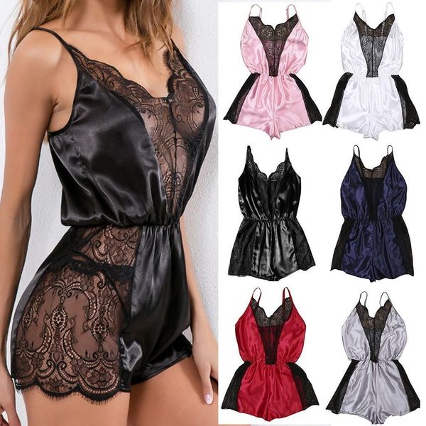 fashion pyjamas women bodysuit pajamas lace satin silk sleepwear pyjama femme patchwork lingerie underwear nightwear set, Black;red
fashion pyjamas women bodysuit pajamas lace satin silk sleepwear pyjama femme patchwork lingerie underwear nightwear set, Black;red