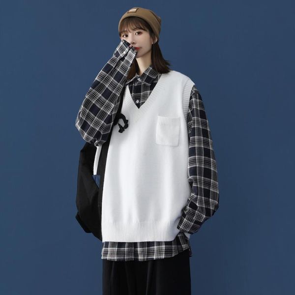 women's vests sleeveless soft sweater vest v neck korean style knitted pullover loose cotton chaleco punto women clothes de50mj, Black;white
women's vests sleeveless soft sweater vest v neck korean style knitted pullover loose cotton chaleco punto women clothes de50mj, Black;white