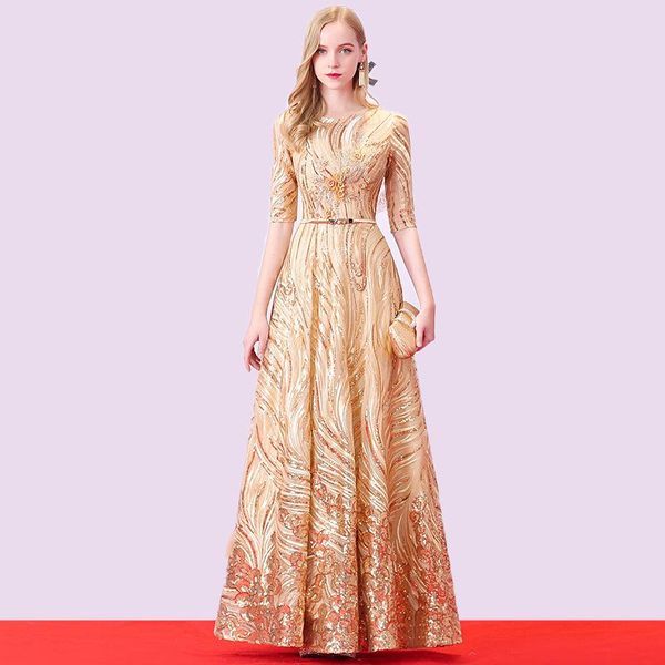 gold elegant o-neck formal party dress office lady flower appliques prom dresses exquisite sequins trim long banquet gown, Red
gold elegant o-neck formal party dress office lady flower appliques prom dresses exquisite sequins trim long banquet gown, Red