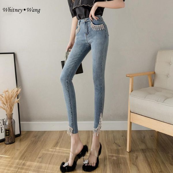 women's jeans whitney wang 2021 spring fashion streetwear bling diamonds tassel skinny women denim pencil pants plus size 5xl, Blue
women's jeans whitney wang 2021 spring fashion streetwear bling diamonds tassel skinny women denim pencil pants plus size 5xl, Blue