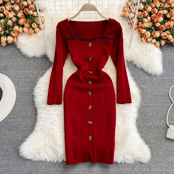 casual dresses 2021 korean vintage celebrity knitted dress elegant single breasted midi women slim long sleeve autumn, Black;gray
casual dresses 2021 korean vintage celebrity knitted dress elegant single breasted midi women slim long sleeve autumn, Black;gray