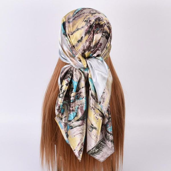 scarves 2021 silk square scarf for women hair tie band bandana female fashion foulard muslim hijab stores 90x90cm, Blue;gray
scarves 2021 silk square scarf for women hair tie band bandana female fashion foulard muslim hijab stores 90x90cm, Blue;gray