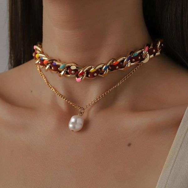 chokers amorcome boho rivet red velvet leather twisted chain necklace dripping oil pearl pendant double layered collar clavicle jewelry, Golden;silver
chokers amorcome boho rivet red velvet leather twisted chain necklace dripping oil pearl pendant double layered collar clavicle jewelry, Golden;silver