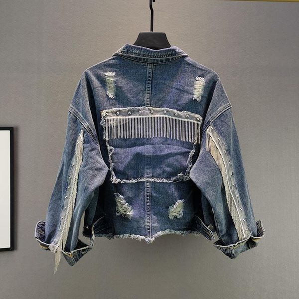short denim jacket for women 2021 spring and autumn new loose back tassel ripped jeans woman casual coats girls jean jackets, Black;brown
short denim jacket for women 2021 spring and autumn new loose back tassel ripped jeans woman casual coats girls jean jackets, Black;brown