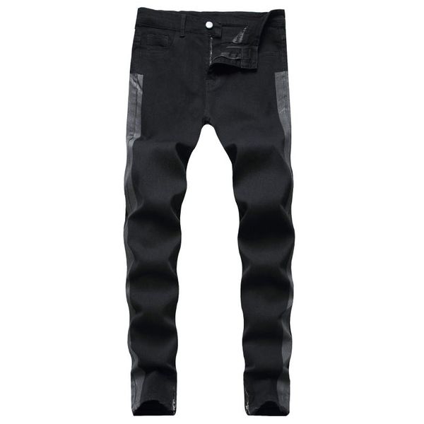 men's jeans with black stripe and foot zipper, Blue 
men's jeans with black stripe and foot zipper, Blue