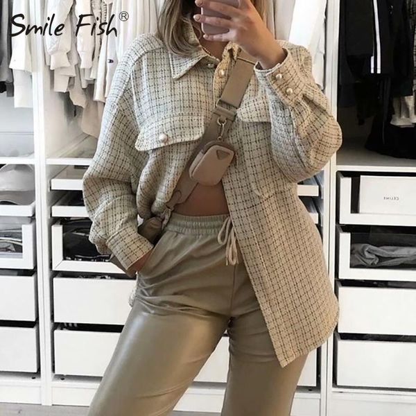 women's jackets for women vintage plaid 2021 autumn chic ladies single breasted streetwear female elegant pearl button coats g2067, Black;brown
women's jackets for women vintage plaid 2021 autumn chic ladies single breasted streetwear female elegant pearl button coats g2067, Black;brown