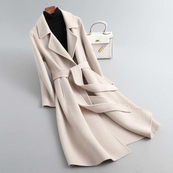 women's wool & blends women coats winter 2021 solid turn-down collar knee-length belt slim elegant office lady outwear, Black
women's wool & blends women coats winter 2021 solid turn-down collar knee-length belt slim elegant office lady outwear, Black