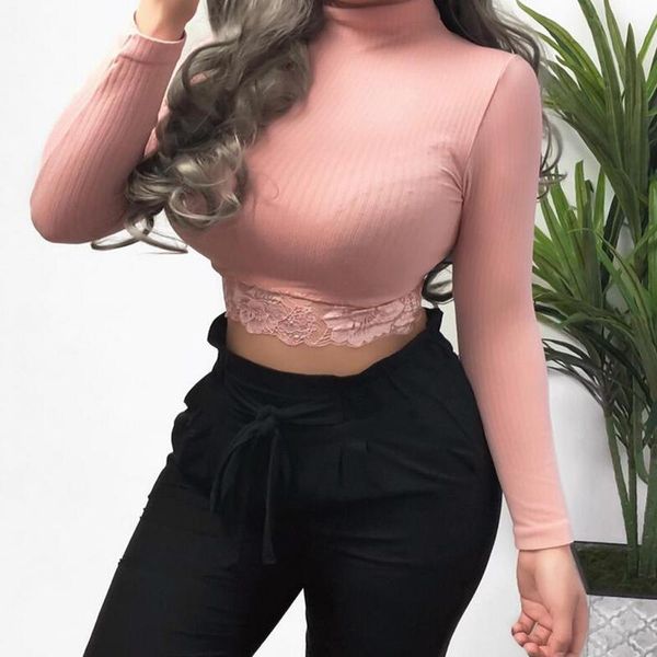 women's t-shirt women slim fashion crop long sleeve tshir twomen casual solid turtleneck short autumn lace patchwork tee top, White
women's t-shirt women slim fashion crop long sleeve tshir twomen casual solid turtleneck short autumn lace patchwork tee top, White
