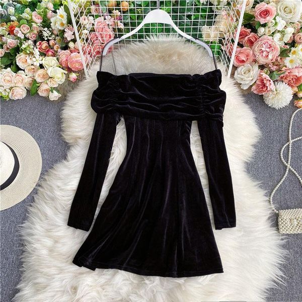 autumn winter slash neck mesh pleated velvet dress female temperament waist small black uk668 casual dresses, Black;gray
autumn winter slash neck mesh pleated velvet dress female temperament waist small black uk668 casual dresses, Black;gray