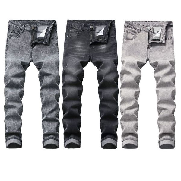 2021 men stretch slim jeans grey youth denim broek, Blue