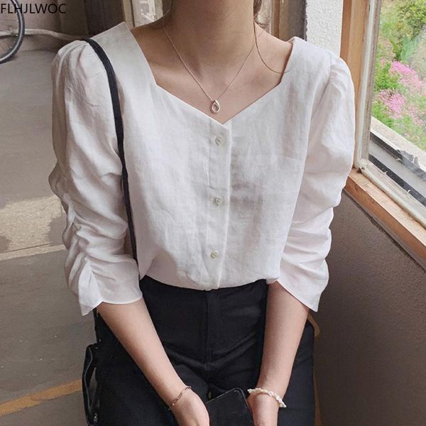 women's blouses & shirts 2021 fall autumn basic shirt single breasted button cute preppy style japan korea chic vintage blouse solid w, White
women's blouses & shirts 2021 fall autumn basic shirt single breasted button cute preppy style japan korea chic vintage blouse solid w, White