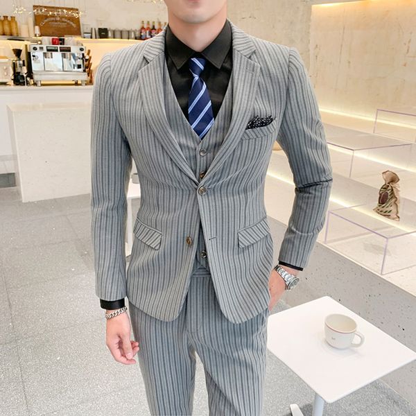2021 male gentleman banquet takim elbise spring style striped pieces set youth groom wedding suit x5mu, White;black
2021 male gentleman banquet takim elbise spring style striped pieces set youth groom wedding suit x5mu, White;black