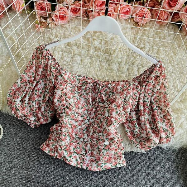 women's blouses & shirts floral chiffon shirt summer fashionable square collar puff sleeve pleated slim-fit short exposed navel heather, White
women's blouses & shirts floral chiffon shirt summer fashionable square collar puff sleeve pleated slim-fit short exposed navel heather, White