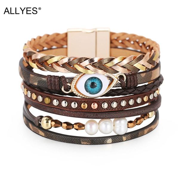 tennis allyes bohemian evil eye charm bracelet for women fashion pearl beads genuine leather wrap bracelets bangle female jewelry gifts, Golden;silver
tennis allyes bohemian evil eye charm bracelet for women fashion pearl beads genuine leather wrap bracelets bangle female jewelry gifts, Golden;silver