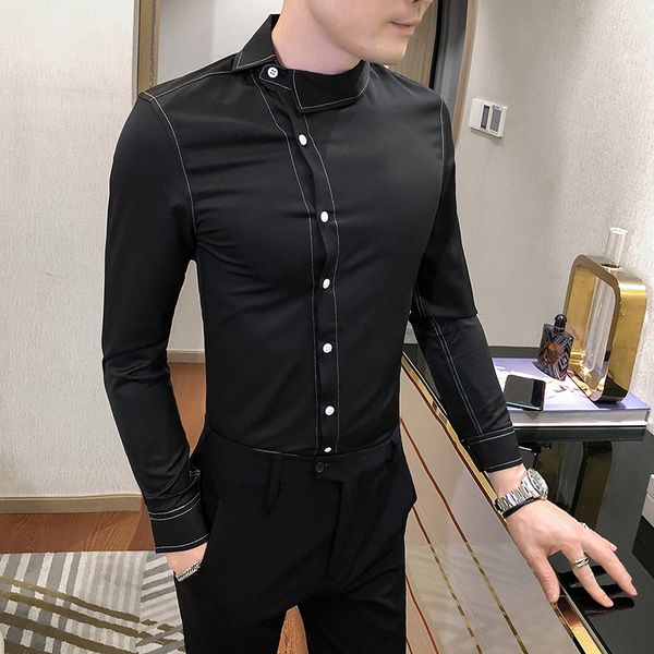 Male 2021 Korean Shirt White Collar Fashionable Autumn New Long Sleeve Men's Asymmetry Unique Casual Breasted Shirts DEZJ, Black;brown
Male 2021 Korean Shirt White Collar Fashionable Autumn New Long Sleeve Men's Asymmetry Unique Casual Breasted Shirts DEZJ, Black;brown