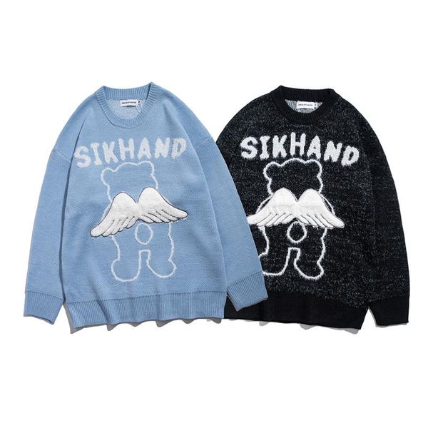 men's sweaters streetwear harajuku cartoon wing sweater men hip hop flocking jacquard pattern knitted pullover jumper fashion oversize, White;black
men's sweaters streetwear harajuku cartoon wing sweater men hip hop flocking jacquard pattern knitted pullover jumper fashion oversize, White;black