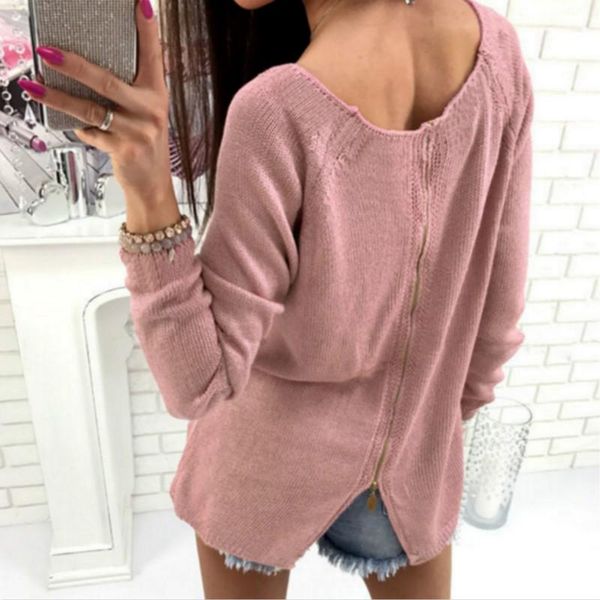 women's sweaters back adjustable zipper casual women autumn winter girl solid long sleeve knitted pullovers sweater plus size, White;black
women's sweaters back adjustable zipper casual women autumn winter girl solid long sleeve knitted pullovers sweater plus size, White;black